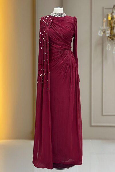 Amine Hüma Helen Abiye Elbise Bordo