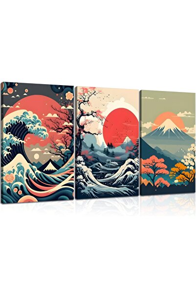ALAYRA International مجموعة ألايرا الفنية الجدارية اليابانية المكونة من 3 قطع...