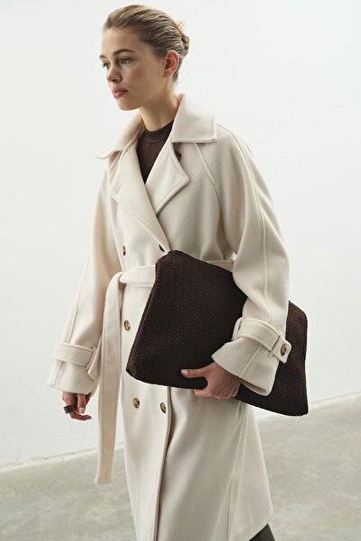 Hooopstore Premium Kruvaze Kaşe Bej Kaban