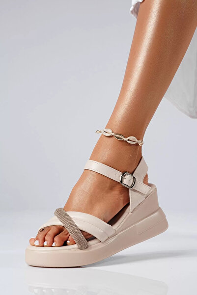 Zaira Sandale cu platforma dama bej din piele ecologica Lidia #22359