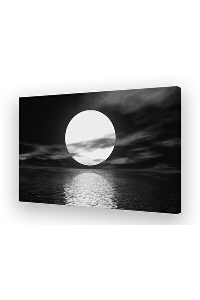 ALAYRA International لوحة جدارية قماشية ALAYRA S06469 صورة قمر مكتمل أبيض بحر...