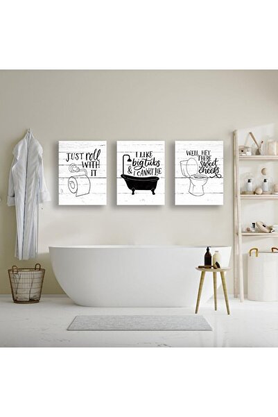 ALAYRA International ALAYRA 3 Pieces Bathroom Canvas Wall Art Retro Wood Styl...