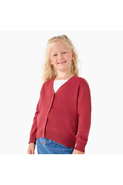 Juniors Solid Cardigan with V-neck and Long Sleeves