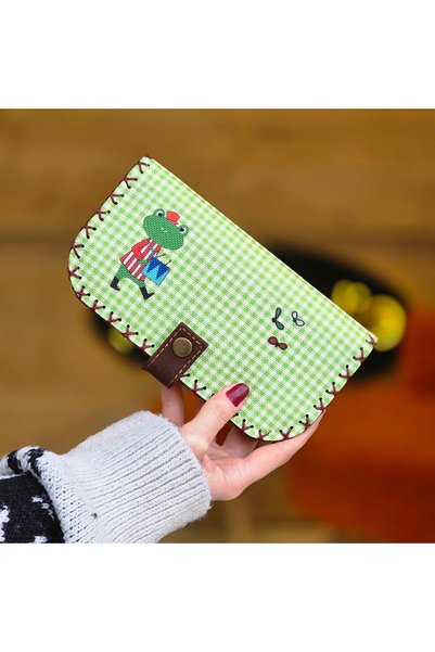 HOODİEMOUSE Frog Pattern Large Women's Wallet - Ethnic Retro Bohemian Handmade