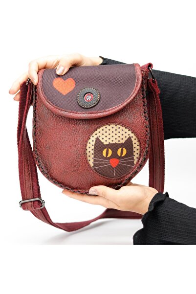 HOODİEMOUSE Cross Braided Shoulder Bag with Cat Love Figure Ethnic Bohemian S...