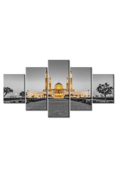 ALAYRA International لوحة جدارية قماشية لمسجد العايرة، صور مسجد السلطان قابوس الكبير، لوحة جدارية بالأبيض والأسود مكونة من 5 قطع