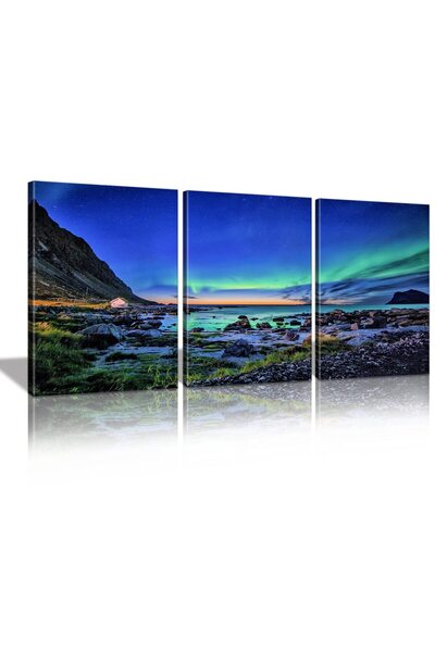 ALAYRA International لوحة جدارية قماشية من ALAYRA، تصور أضواء الشمال، وملصقًا...