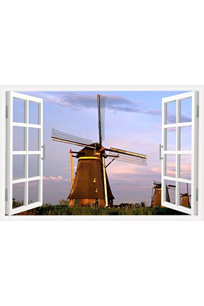 ALAYRA International ALAYRA 3D Window View Dutch Windmills Canvas Art Landsca...