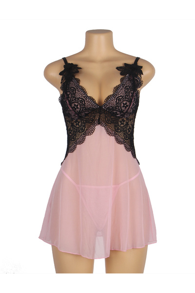 Lingerie and Fashion Style V Neck Black Lace Stitching Strap with Flower