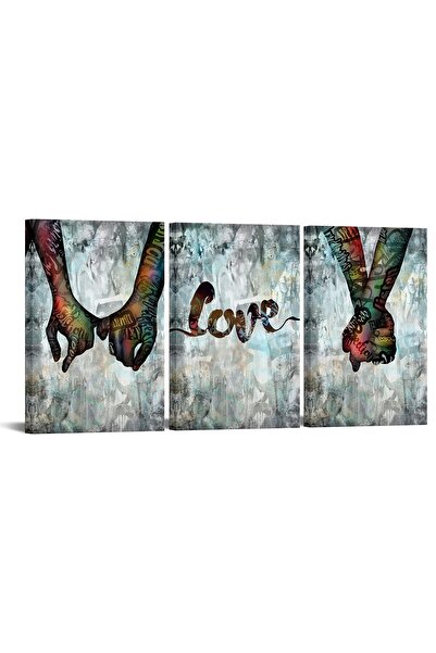 ALAYRA International لوحة جدارية من ثلاث قطع من ALAYRA، رسم جرافيتي، حب يداً بيد، فن البوب، مطبوعة على قماش، ملصق رومانسي