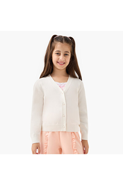 Juniors Solid Cardigan with V-neck and Long Sleeves