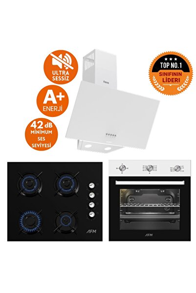 Ferre ve AFM TECH Markalı /SilentART UNE Sessiz Beyaz Siyah Ankastre Set ( D087-SA +FM7301 +FM2200)