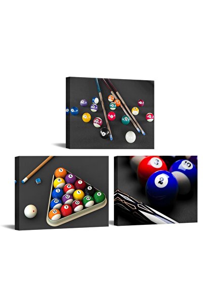 ALAYRA International مجموعة ألايرا الفنية الجدارية المكونة من 3 قطع من القماش، تصور كرات البلياردو باللونين الأسود والأبيض، صور طاولة البلياردو، أوقات الفراغ