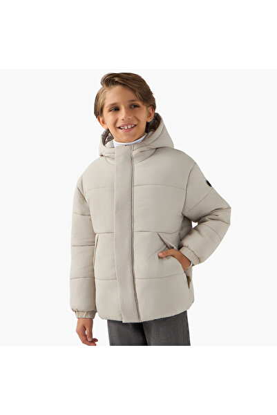Juniors Solid Hooded Heavy Jacket with Long Sleeves and Pockets