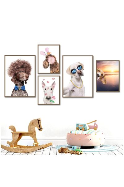 ALAYRA International لوحة جدارية فنية من القماش مكونة من 5 قطع بدون إطار، تضم كلاب دوبرمان، لابرادور، بودل، وبول تيرير.
