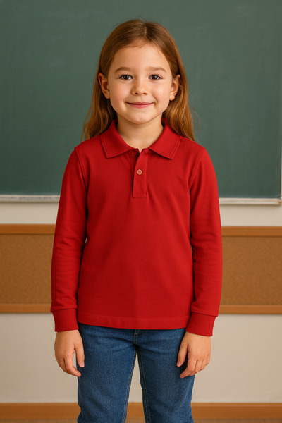 Uğur bebe Uniforma școlară bumbac 100% cu guler roșu Lakos Swea tricou cu mân...