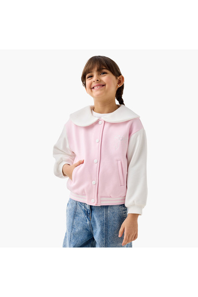 Juniors جاكيت بألوان متداخلة مع ياقة دائرية وإغلاق بأزرار كبس