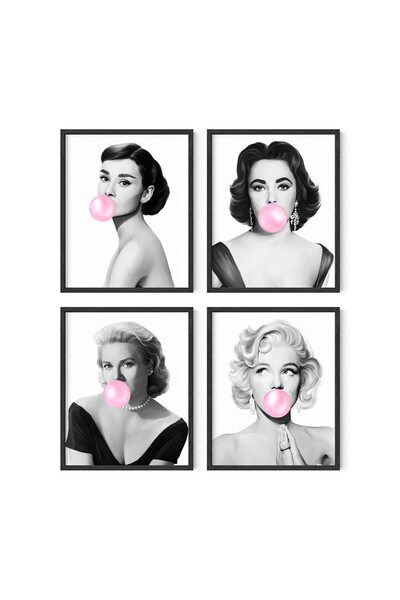 ALAYRA International مجموعة لوحات جدارية فنية مستوحاة من المشاهير من ألايرا - ديكور جداري بأسلوب فن البوب - 4 قطع فنية جدارية أنيقة | ملصق أودري ومارلين