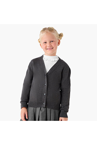 Juniors Solid Cardigan with V-neck and Long Sleeves