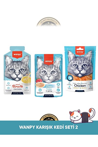 Wanpy Pouch Ton Balık Kedi Yaş Mama 70 gr & Tavuk Çorbası 50 gr & Gerçek Tavu...