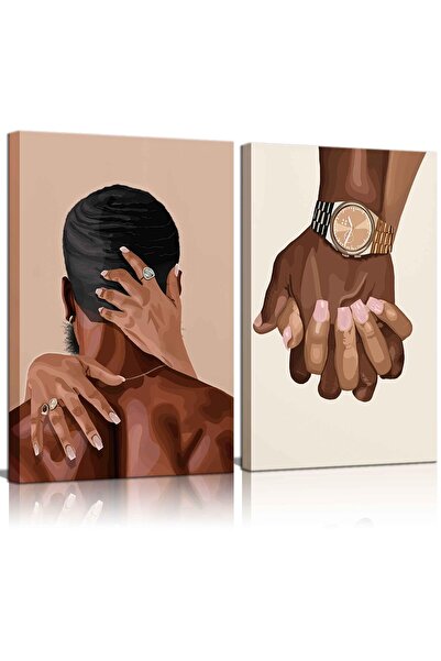 ALAYRA International لوحة جدارية من قطعتين مؤطرة من قماش الكانفاس، تصور رجالا...