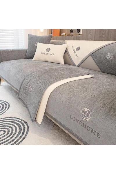 AyShop 70x70 cm Kare Kaymaz Taban Kalın Geniş Kenar Koltuk Kanepe Kılıfı Örtüsü