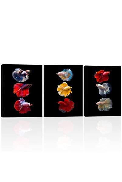 ALAYRA International لوحة جدارية من القماش مكونة من 3 قطع من ALAYRA، سمكة حمر...