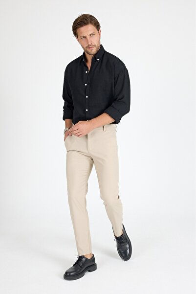 MEOSHE Erkek Premium Krem Bilek Boy Rahat Kesim Slim Fit Kumaş Pantolon