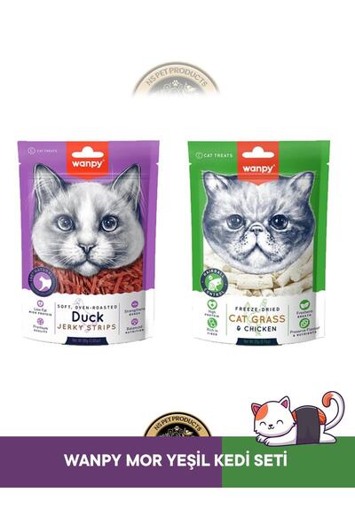 Wanpy Gerçek Ördek Fileto Jerky Strips Yumuşak 80 gr & Kedi Çimi ve Tavuklu 2...