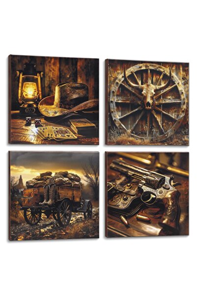 ALAYRA International ديكور جداري غربي من ALAYRA - لوحات فنية جدارية قماشية لرعاة البقر في منزل ريفي قديم