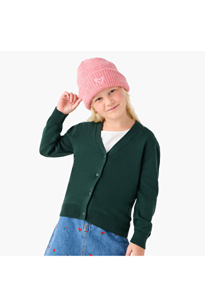 Juniors Solid Cardigan with V-neck and Long Sleeves