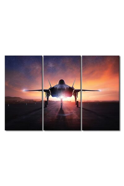 ALAYRA International لوحة جدارية ملهمة من ALAYRA، ملصق طيران، لوحة جدارية من ثلاث قطع من القماش، طائرة مقاتلة من طراز F-35 Lightning II