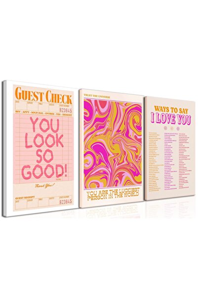 ALAYRA International مجموعة لوحات جدارية قماشية من ALAYRA باللون الوردي، 3 قط...