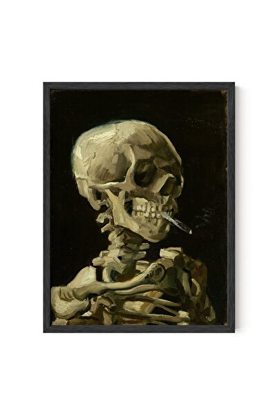 ALAYRA International ملصق هيكل عظمي لفان جوخ مع سيجارة - جمجمة فان جوخ مع سيج...