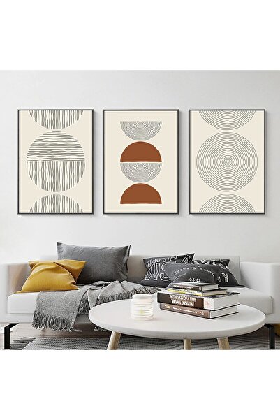 ALAYRA International مجموعة لوحات جدارية من ALAYRA بتصميم بوهيمي بسيط، مكونة من 3 قطع، بنمط خطوط فنية دائرية هندسية بوهيمية من منتصف القرن.
