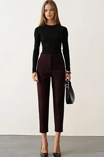 Trend Alaçatı Stili Pantaloni de damă bordeaux cu detaliu de cusătură talie î...