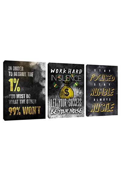 ALAYRA International لوحات جدارية ملهمة من ALAYRA، لوحات جدارية تحفيزية، 3 قطع، لوحات قماشية، ديكور مكتبي، شغف العمل الجاد