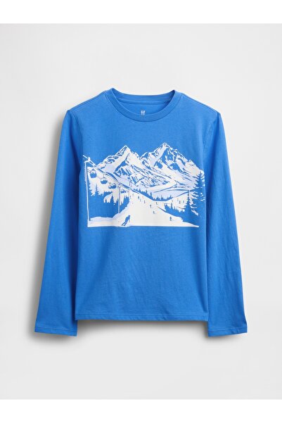 GAP Erkek Çocuk Açık Mavi Grafik Baskılı T-Shirt