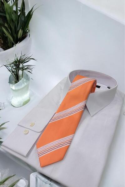 Sarar Microfibre 7 cm Striped Orange-White Tie Kr-54
