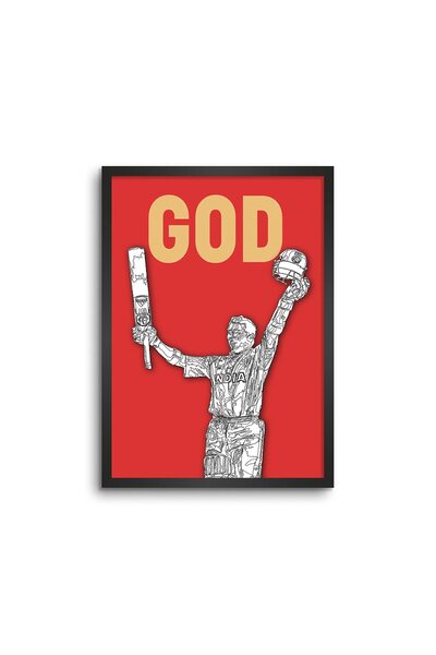 ALAYRA International ملصق جداري مؤطر من تصميم ألايرا، ساشين إله الكريكيت، مقا...