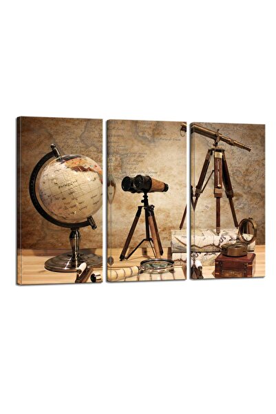 ALAYRA International ALAYRA - Large 3 Piece Canvas Wall Art Ancient Telescope Compass Globe Picture Prints Vintage