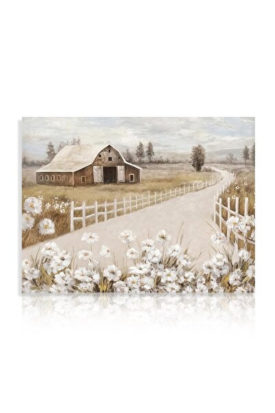 ALAYRA International لوحة جدارية ريفية من ALAYRA، مستوحاة من تصميمات بيوت المزارع، مع رسومات حظيرة وطبعات زهور بيضاء، تُجسد منظرًا ريفيًا خلابًا.