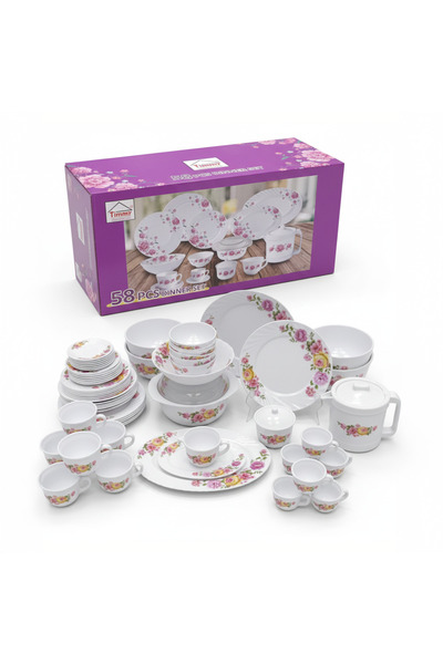 Tımmy Opal Dinner Set 58 Pieces, Premium Opalware, Design 6958