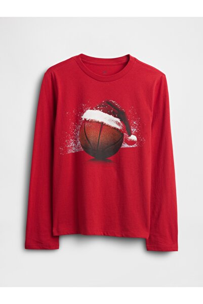 GAP Erkek Çocuk Kırmızı Grafik Baskılı T-Shirt