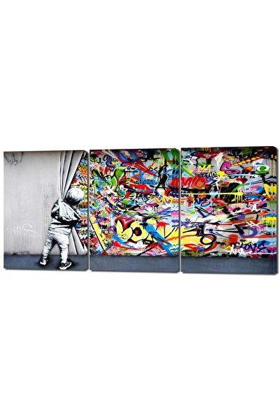 ALAYRA International ديكور جداري مستوحى من فن الجرافيتي من ALAYRA، مطبوعات قماشية كلاسيكية مستوحاة من أعمال بانكسي "خلف الستار".