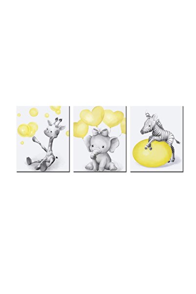ALAYRA International ALAYRA 3 Panel Animal Canvas Wall Art Lovely Elephant Gi...