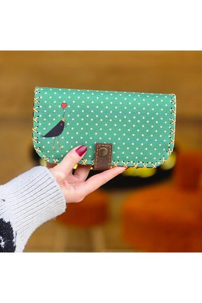 HOODİEMOUSE Crow Love Patterned Large Women's Wallet - Ethnic Retro Bohemian Handmade