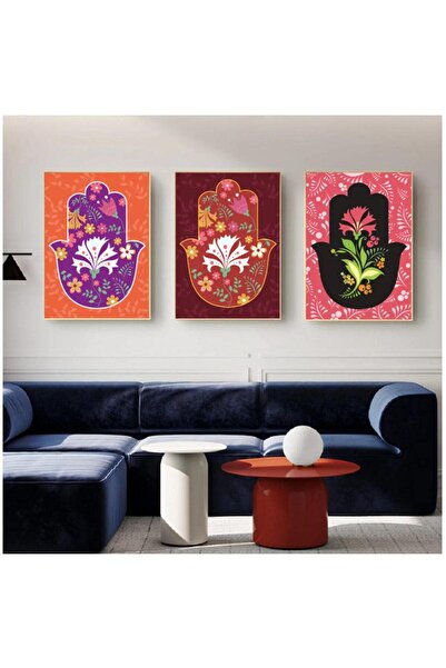ALAYRA International ALAYRA Hand Of Fatima Flowers Color Wall Art Canvas Pain...