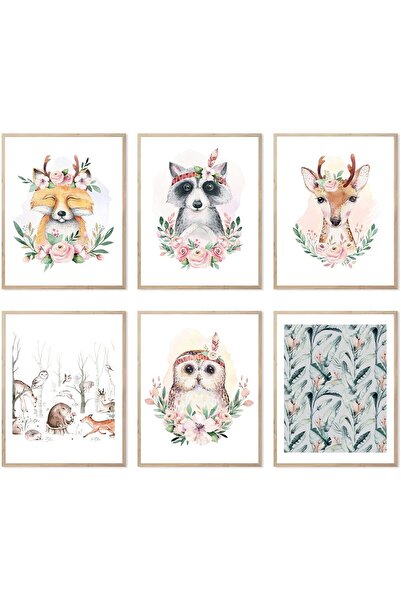 ALAYRA International ALAYRA Woodland Nursery Decor Set of 6 Safari Wall Art D...