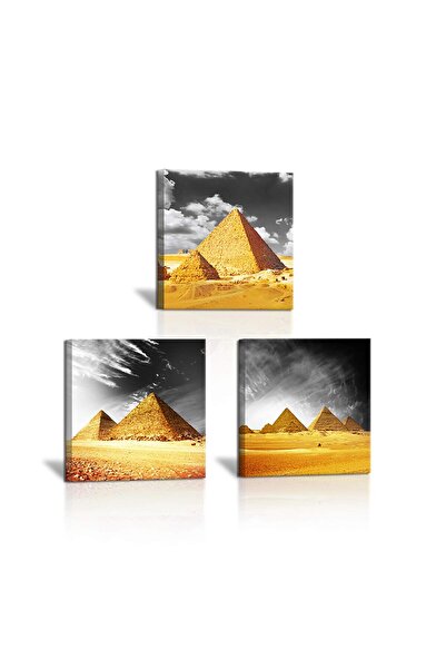 ALAYRA International لوحة جدارية من قماش الكانفاس بثلاثة أجزاء من ALAYRA، تصور أهرامات مصرية، باللون البرتقالي والرمادي والأبيض، فن حديث للحمام